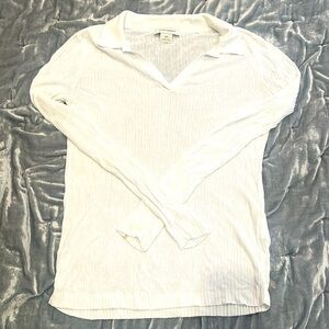 Club Monaco White Vicose Summer Knit Longsleeve Polo (Size S)